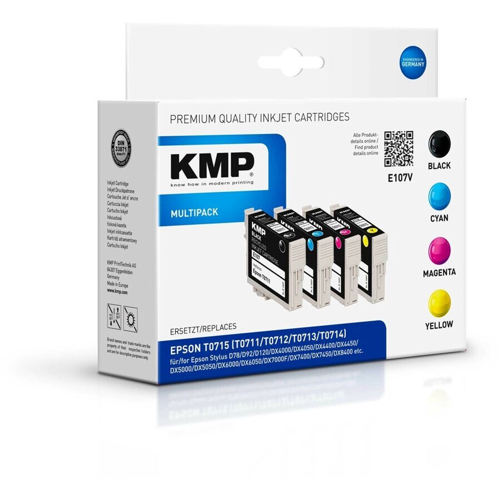 KMP E107V Tintenstrahl Tintenpatrone - Alternative für Epson T0711, T0712, T0713, T0714 (C13T07114011, C13T07124011, C13T07134011, C13T07144011) -...