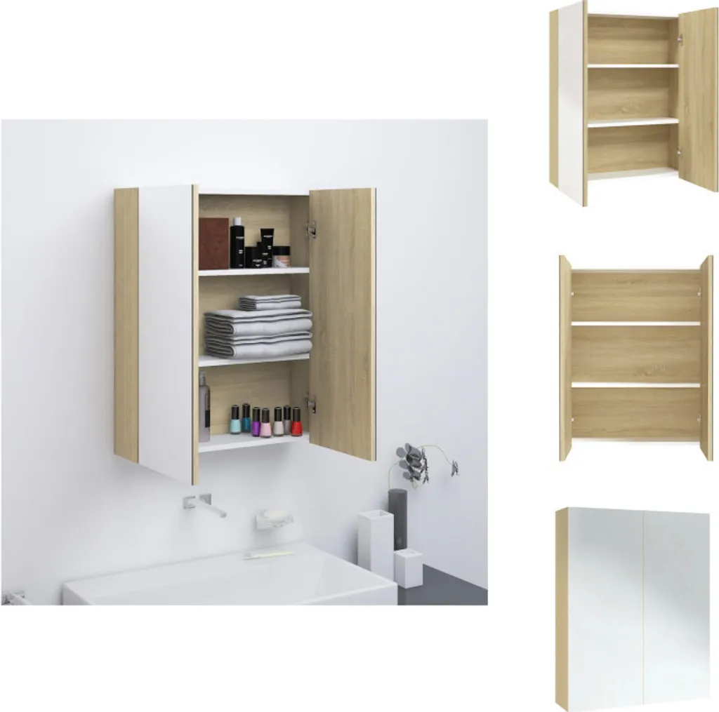 vidaXL Armoire de toilette 60x15x75 cm en MDF blanc et aspect chêne