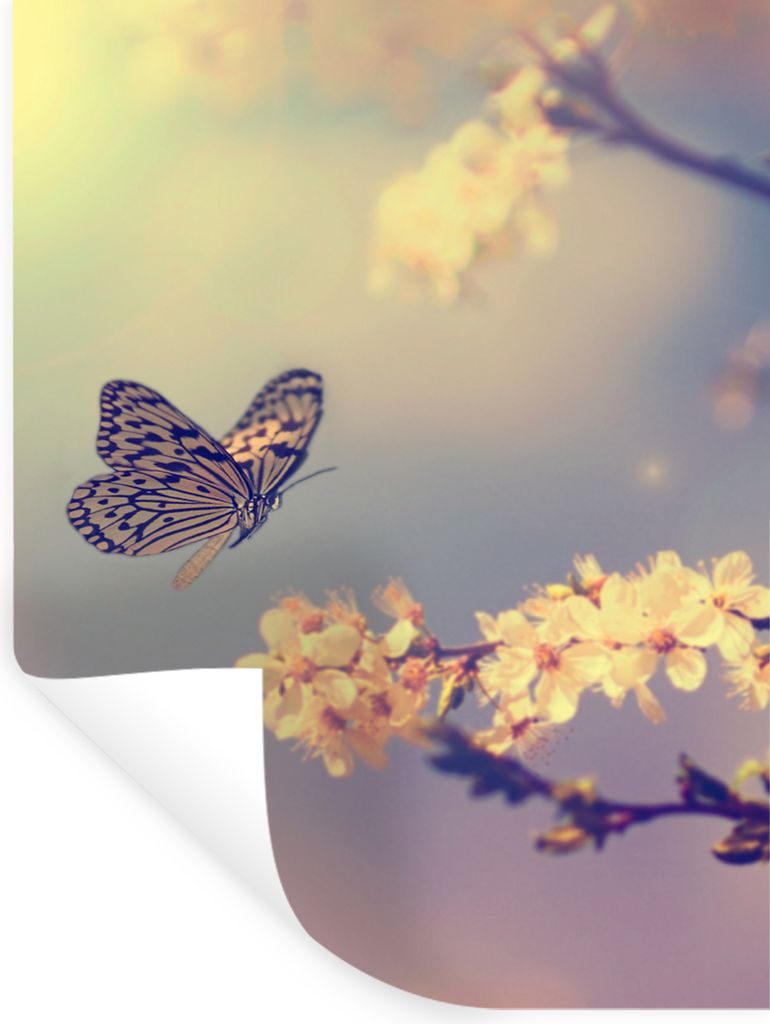 MuchoWow Wandtattoo Wandsticker Wandaufkleber Schmetterlinge - Blüte - Zweig - Baum 30x40 cm Selbstklebend und Repositionierbar - Sticker - Deko...