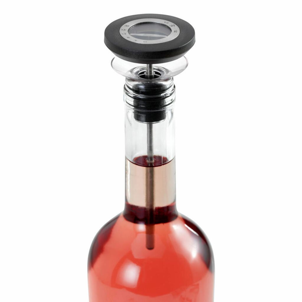 AdHoc Gusto Thermometer Ausgießer und Verschluss, Flaschenverschluss, Ausschenker, Flaschenausgießer, Kunststoff, Edelstahl, Glas, Silikon, Schwa...