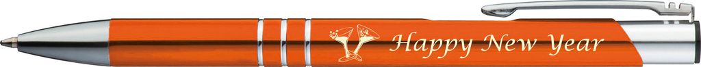 10 Kugelschreiber mit Gravur "Happy New Year" / aus Metall / Farbe: orange