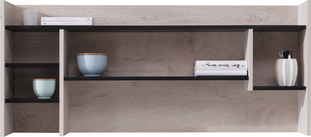 Schreibtischaufsatz in schwarz mit Eiche und beige, PITTSBURGH-133