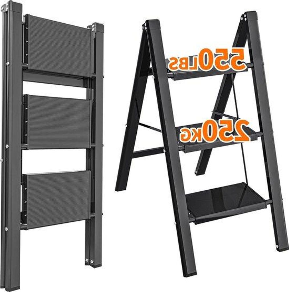 3-Stufen Leiter Aluminiumlegierung 120kg Tragfähigkeit weiß leicht