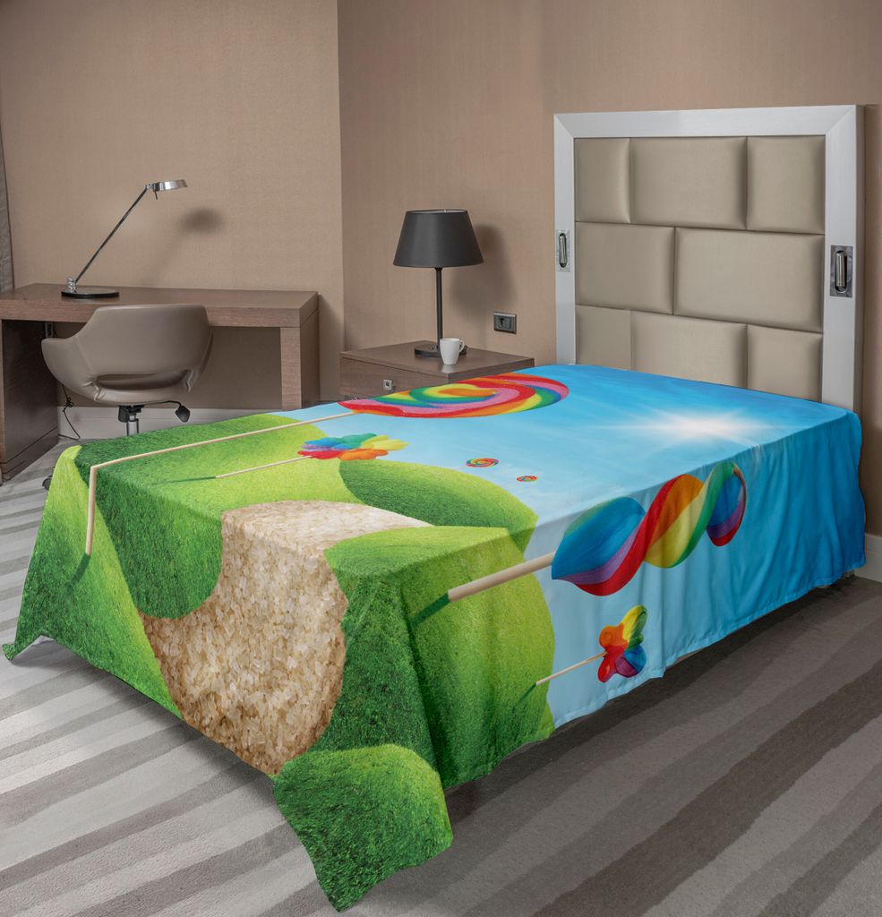 ABAKUHAUS Fantasie Bettlaken, Fantasie Süßigkeits Land Mit Köstliche Lutscher Und Bonbon Sun Nette Spaß Druck, weiches bequemes oberes Bettlake...