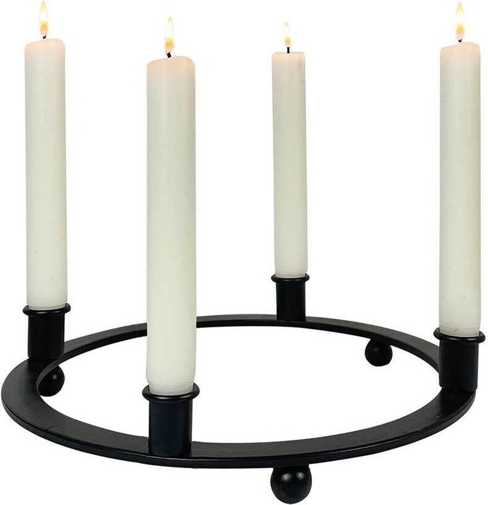 Adventskranz Metall Schwarz Rund 4 Kerzenhalter Antik-Stil 28cm