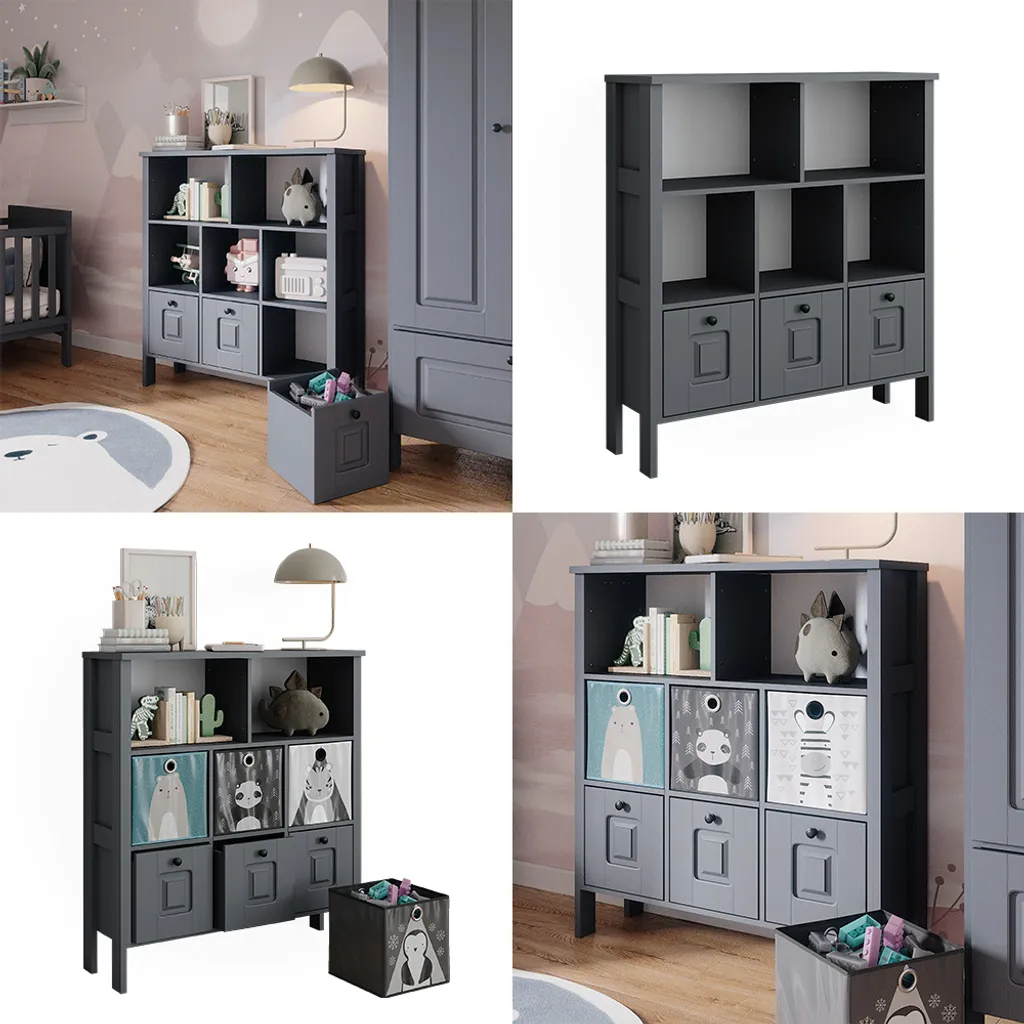 Meuble bibliothèque Vitalispa Ajaton gris 103cm avec 9 compartiments - 8