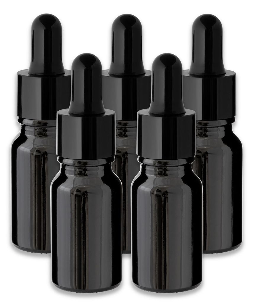 5x Schwarze Glasflasche 10 ml mit schwarzer Pipette – Tropfflasche