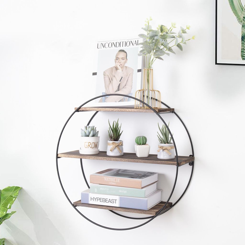 FATIVO Rundes Wandregal 50cm - Hängeregal mit 3 Ebenen, Vintage Wandboard für Küche, Bad & Wohnzimmer
