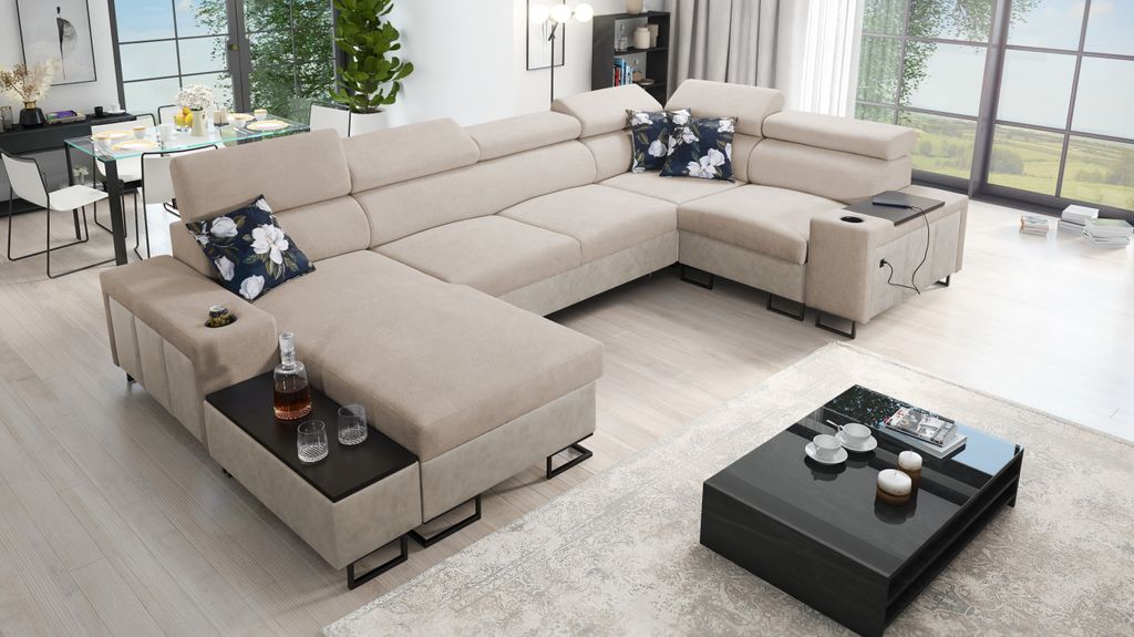 Kaiser Möbel Großes Ecksofa,Schlaffunktion MELODY IV MINI Tauro/Freya Beige/Dunkelbeige Links