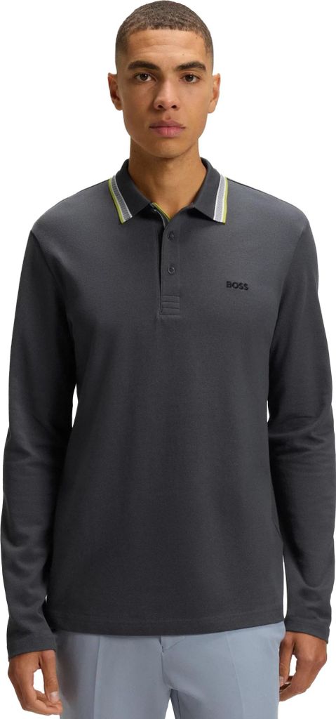 Boss Green Poloshirt grau lange Ärmel Baumwolle