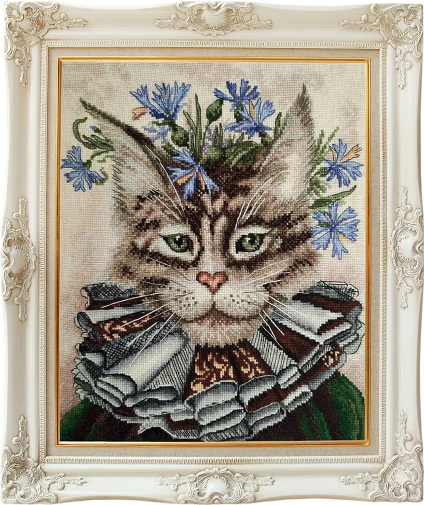Loisir Créatif Point de Croix RTO Chat Cornflower Kit Complet 29cm