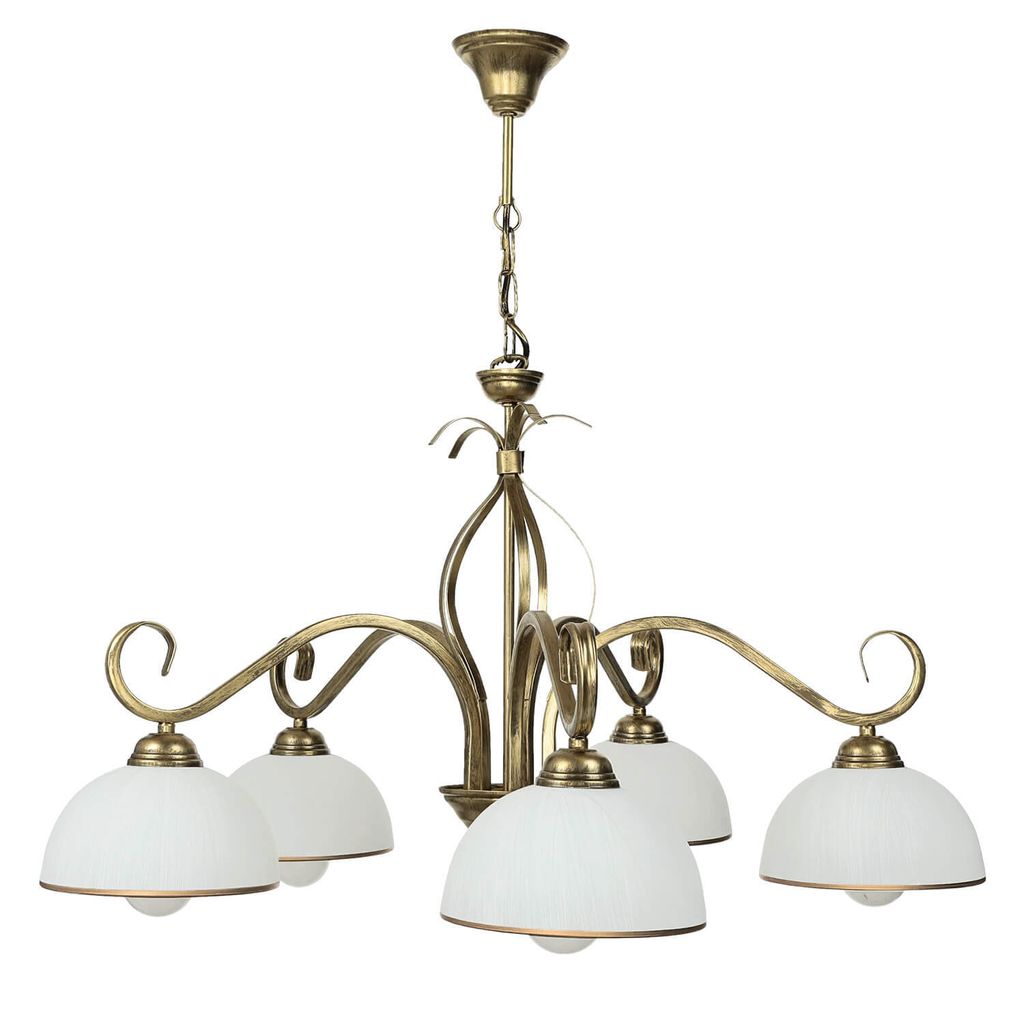 Hängelampe Esszimmer Wohnzimmer in Gold antik Weiß Glas Metall Hängeleuchte