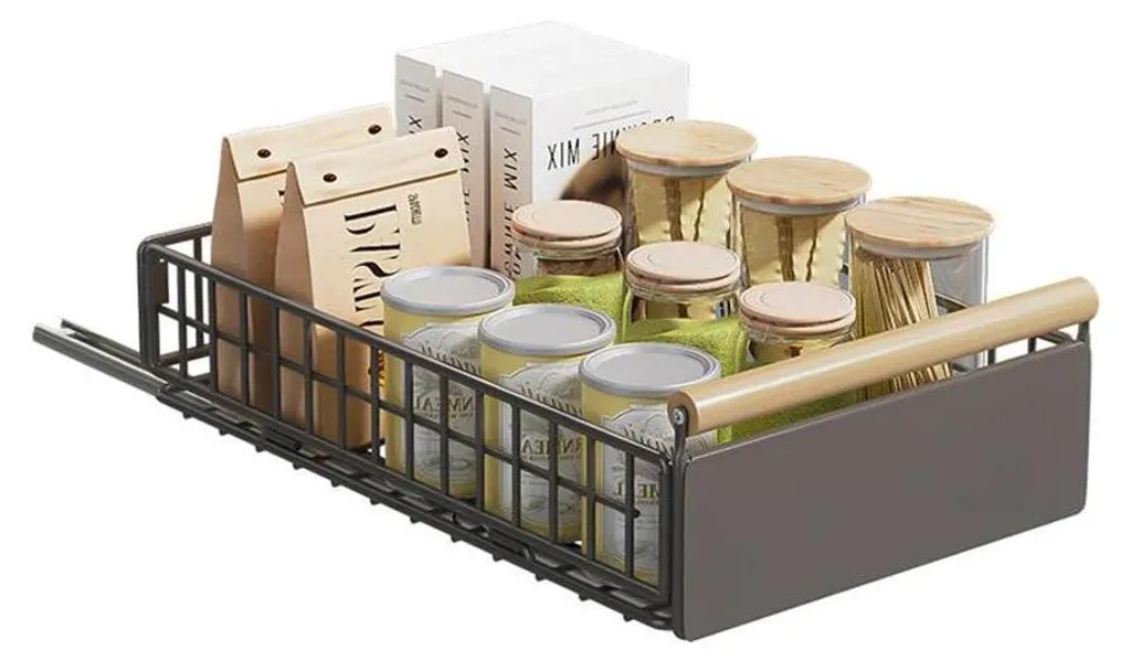 Panier de rangement coulissant S en acier carbone pour armoire cuisine