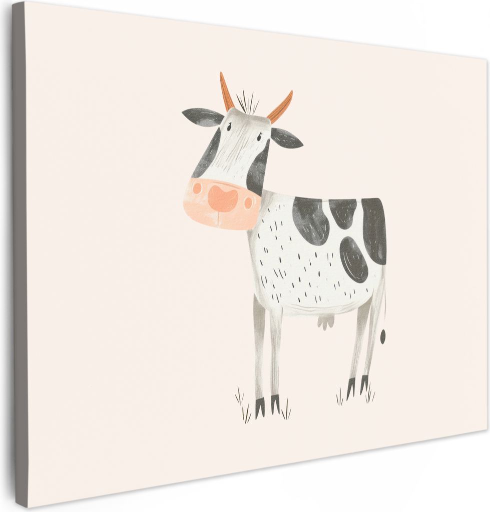 Leinwand Bilder 40x30 cm - Kinder Beige - Kuh - Bauernhof, Bilder Wohnzimmer Modern, Wanddeko