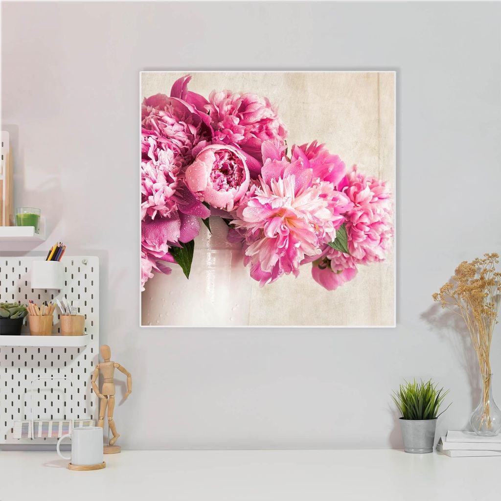 Design Stahlmagnettafel Quadratisch 50x50cm Pfingstrose