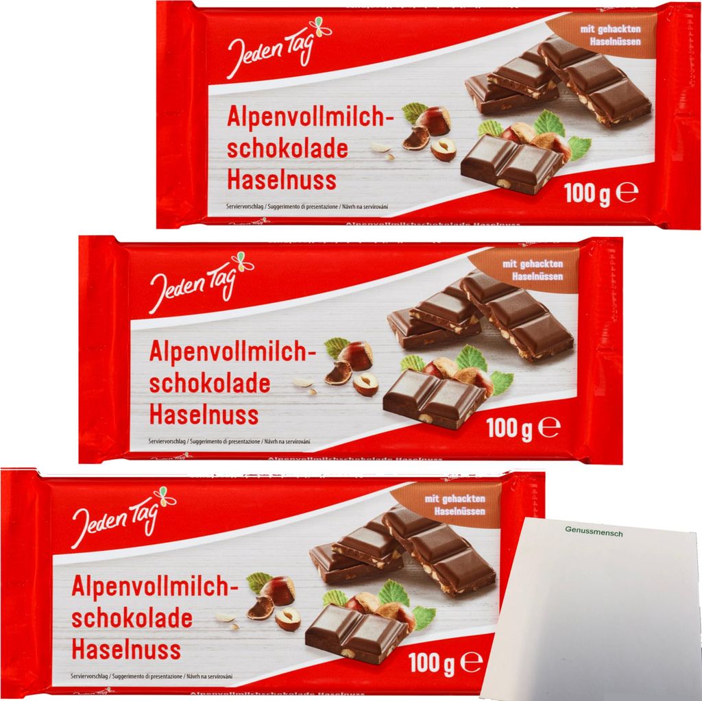 Jeden Tag Schokolade Alpenvollmilch Haselnuss 3er Pack Produktbild 