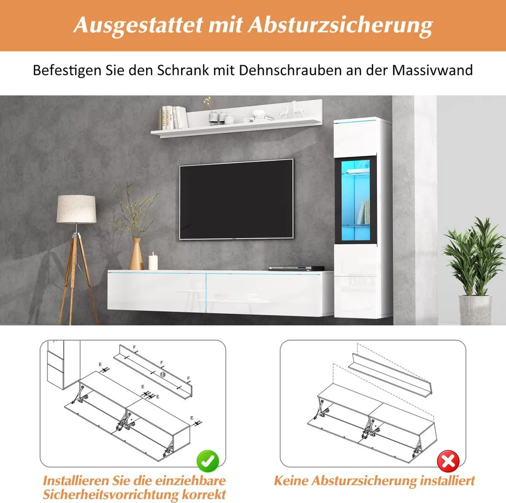 Ensemble TV blanc brillant avec éclairage LED intelligent par App - 13