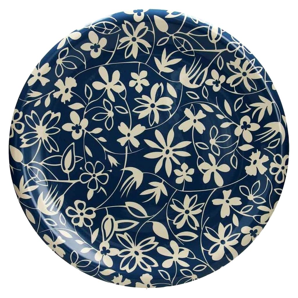 Servierplatte / Servierteller / Platzteller aus der Kollektion LINK, 36 cm Durchmesser, Dunkelblaue Keramik mit floralem Motiv. Handarbeit von TOGNANA