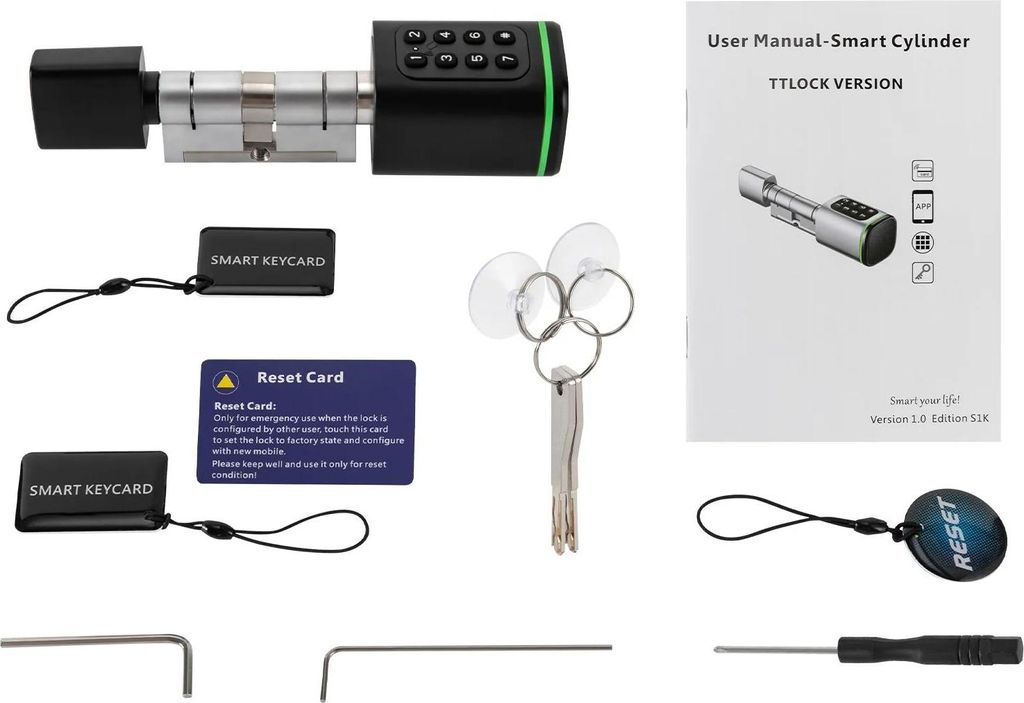 Smart Zylinder Türschloss - Elektronisches Codeschloss - Tuya App-Steuerung - IP5x staub- und spritzwassergeschützt - Entriegelung per Passwort -...