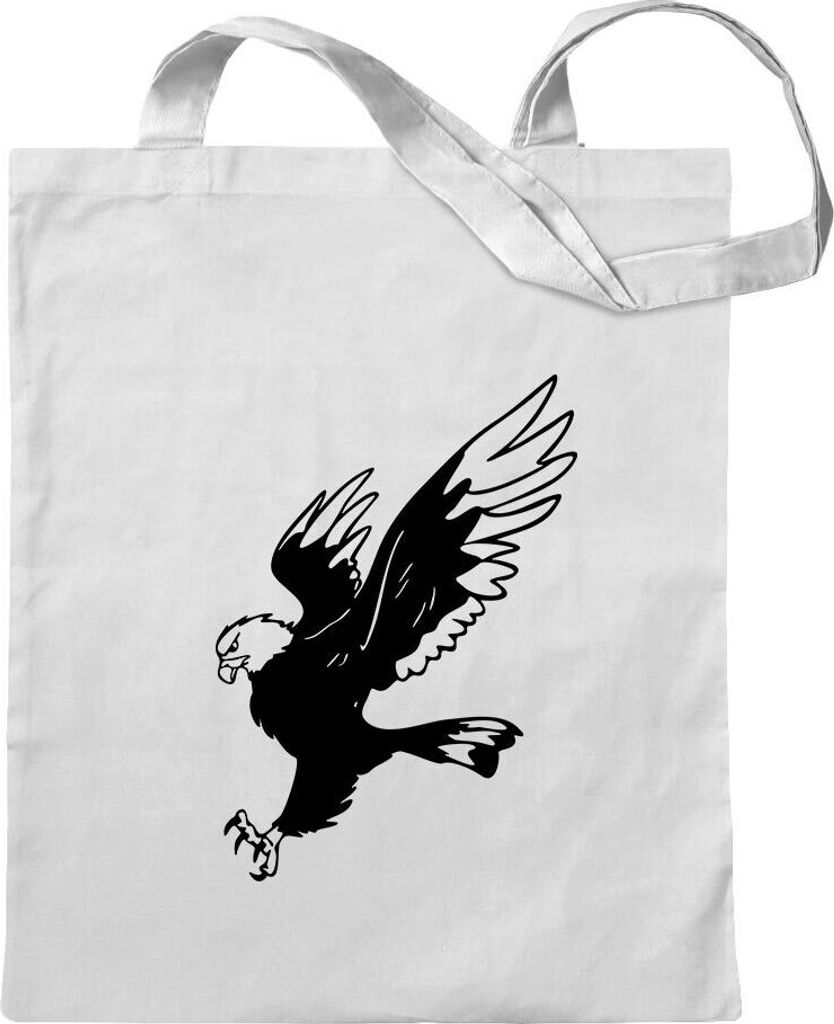 Kiwistar - Baumwolltasche - weiss - Adler - Eagle - Flug - Hawk - Tragetasche Stoffbeutel Umhängetasche langer Henkel
