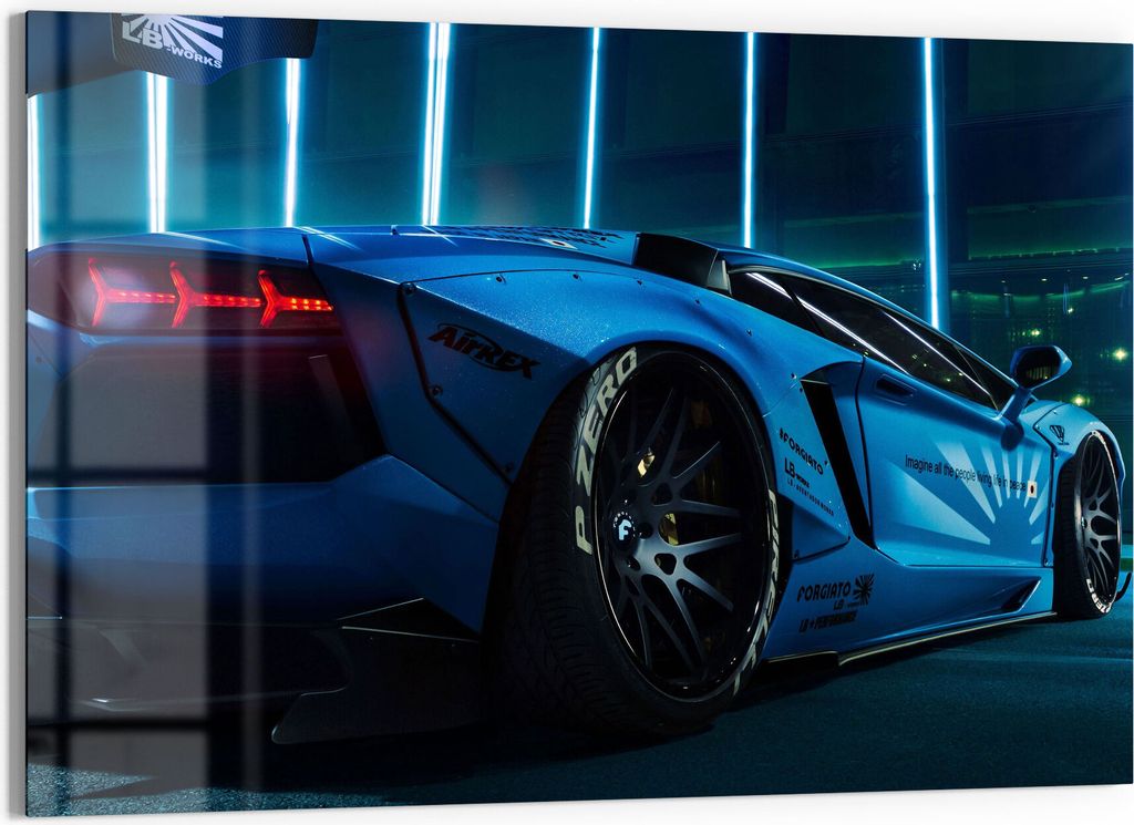 DEQORI Glasbild Echtglas 90x60 cm 'Lamborghini Aventador' Wandbild Bild modern Deko
