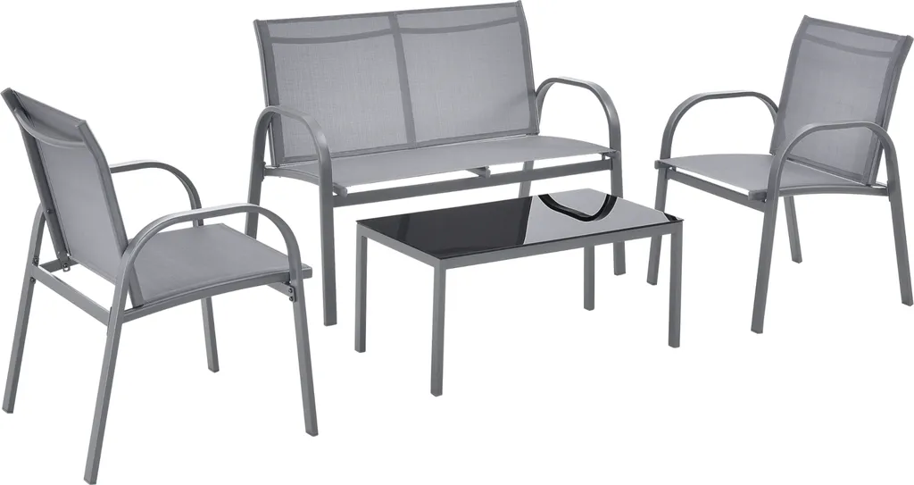 Aménagement jardin Gagra gris clair avec table et banc pour repas en plein air