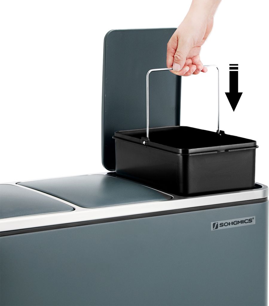 SONGMICS Mülleimer Mülltrennsystem, 3 x 18 L, ergonomisch, Produktbild 4