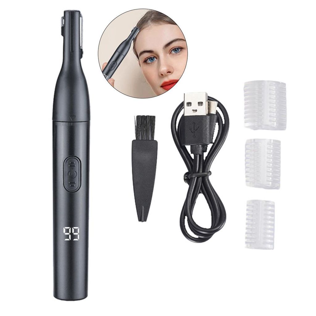 Elektrischer Augenbrauentrimmer USB-C, Präzisions Trimmer mit LCD Display, wasserdichter Scherkopf, 2 Klingen, für Augenbrauen Gesicht Schwarz