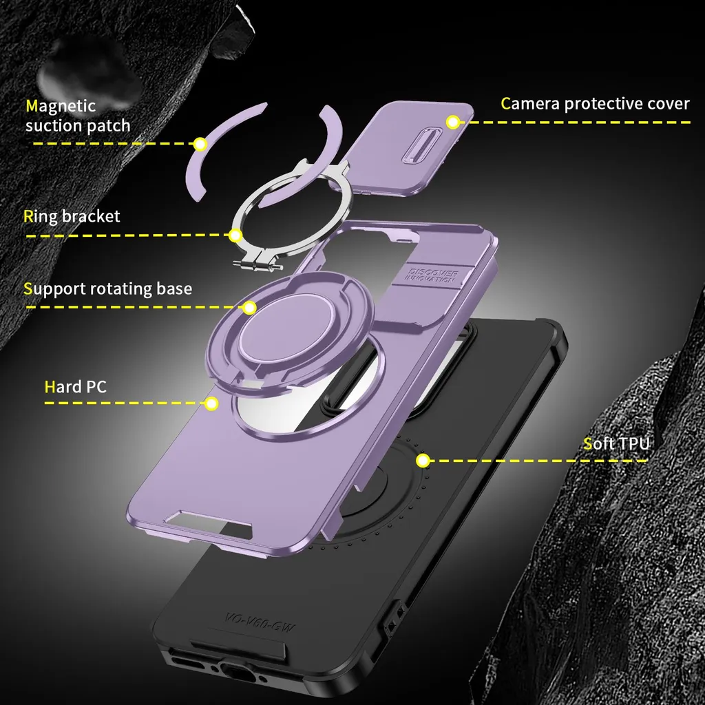 Vivo V60 Case Purple con Supporto Magnetico e Camera Slider - 3