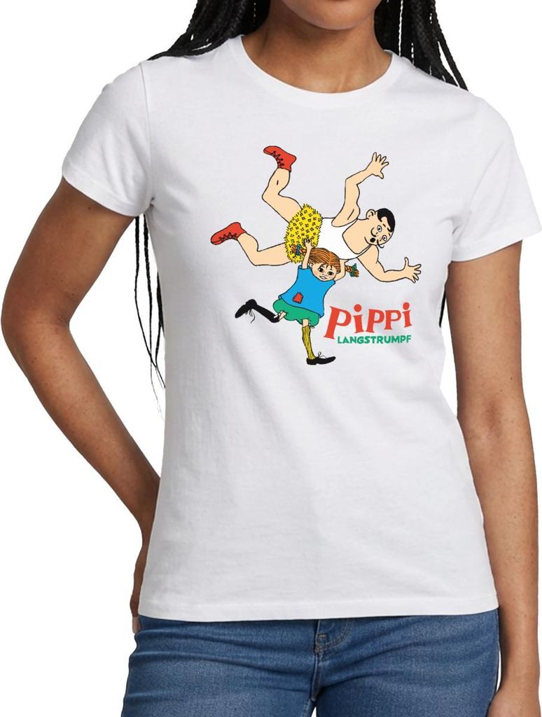 Spreadshirt Pippi Langstrumpf Pippi Ist Stark Frauen T-Shirt, M, Weiß