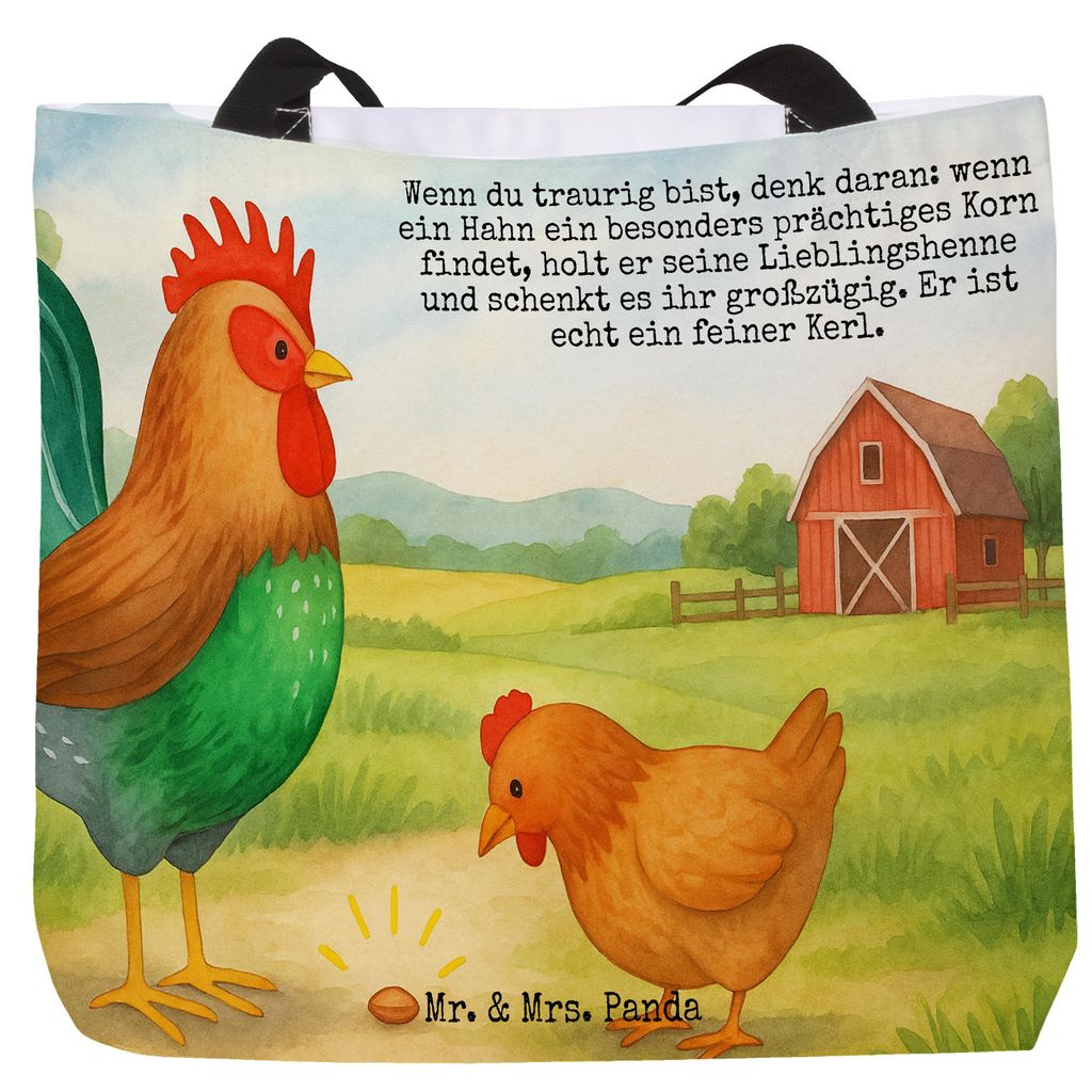 Mr. & Mrs. Panda Tote Bag Hahn Korn Design - Weiß - Geschenk, Tasche, Natur, Reisetasche, Strandtasche, Bauernhof, Tragetasche, Henne, Laptoptasch...