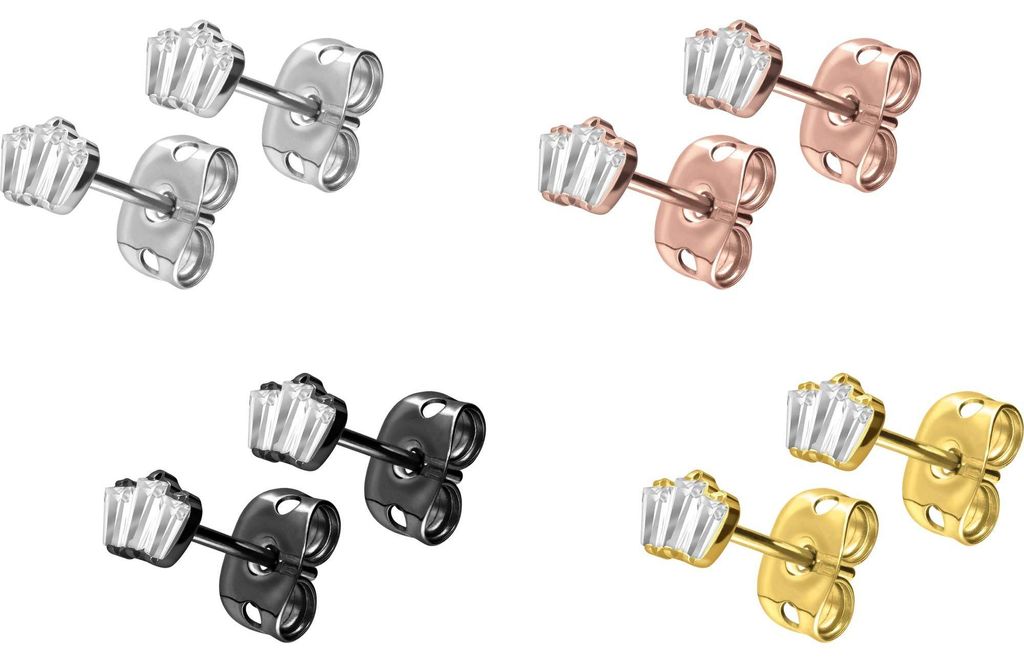 Titan Ohrstecker 3 EINGEFASSTE KRISTALLRECHTECKE