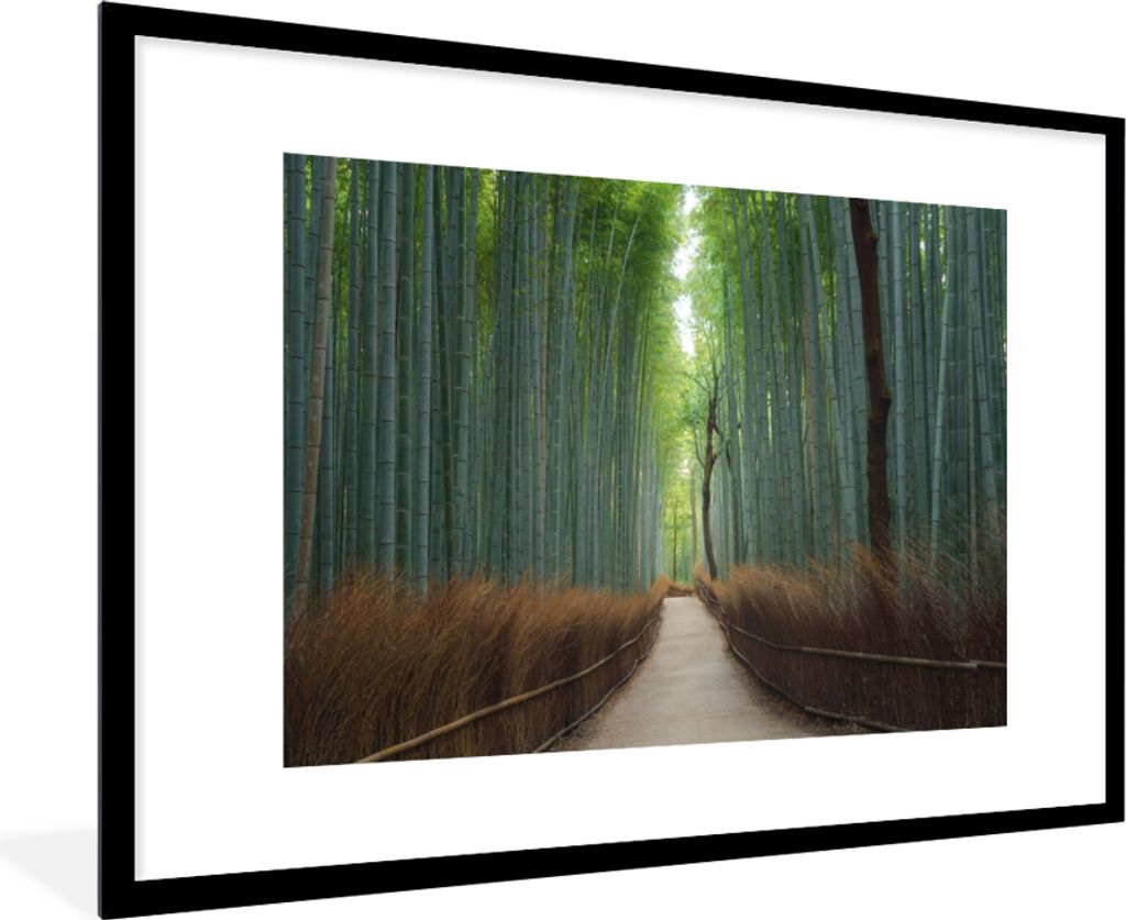 MuchoWow Gerahmtes Poster Bambus - Weg - Wald 90x60 cm - Poster mit Schwarzem Bilderrahmen Wandposter Rahmen Foto Bilder - Wanddekoration - Fotos