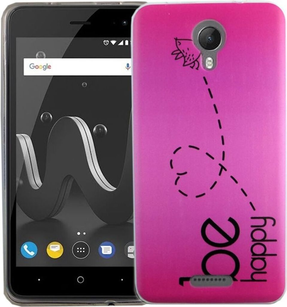 Handy Hülle für Wiko Jerry 2 Be Happy Pink Smartphone Cover Bumper Schale Etuis