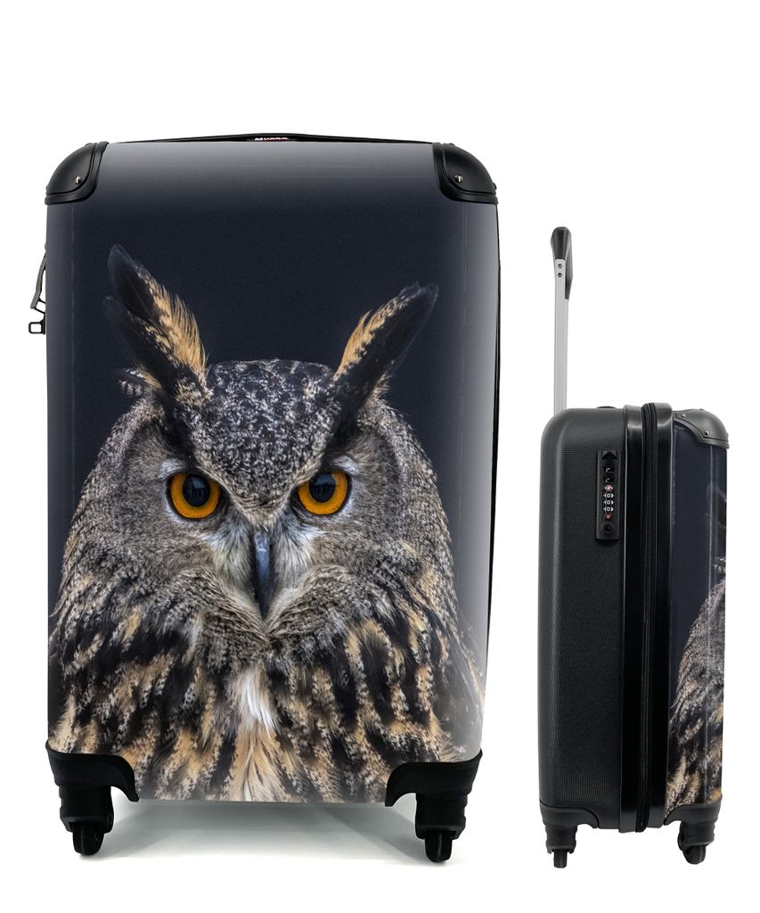 MuchoWow Koffer Handgepäck Trolley Rollkoffer Kleine Reisekoffer mit 4 Rollen - Uhu Porträt - Cabin Size < 55x40x23 cm & 55x40x20 cm - Fotokoff...