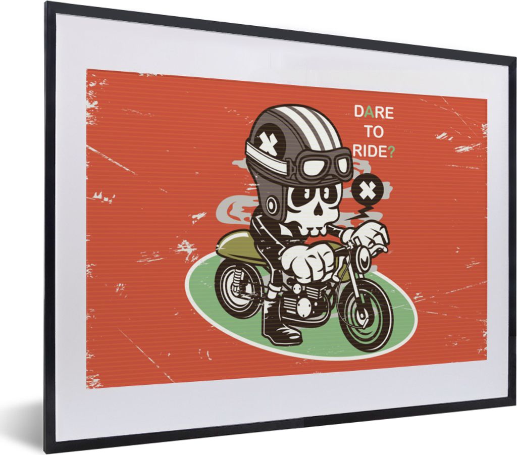 MuchoWow MuchoWow Gerahmtes Poster Vintage - Totenkopf - Motor 40x30 cm - Poster mit zchwarzem Bilderrahmen - Bilderrahmen - Poster im Rahmen