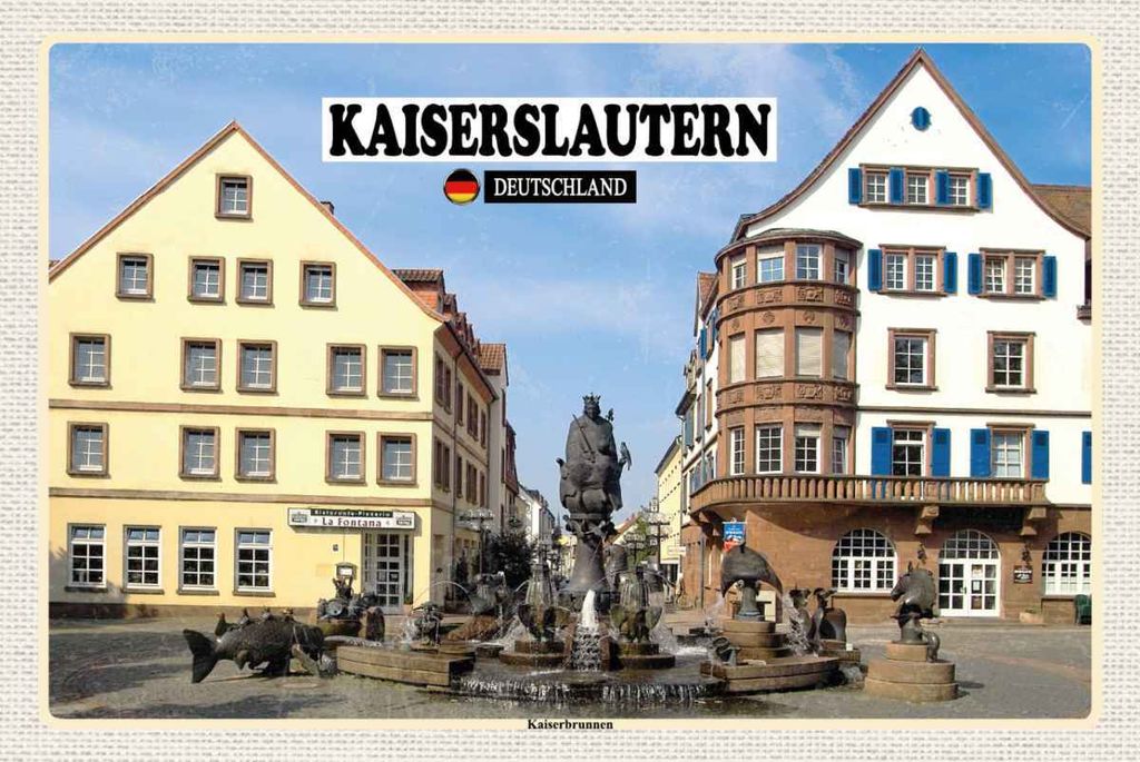 vianmo Holzschild 20x30 cm Kaiserslautern Kaiserbrunnen Bildmotiv Reisemotiv Abenteuer Reisen