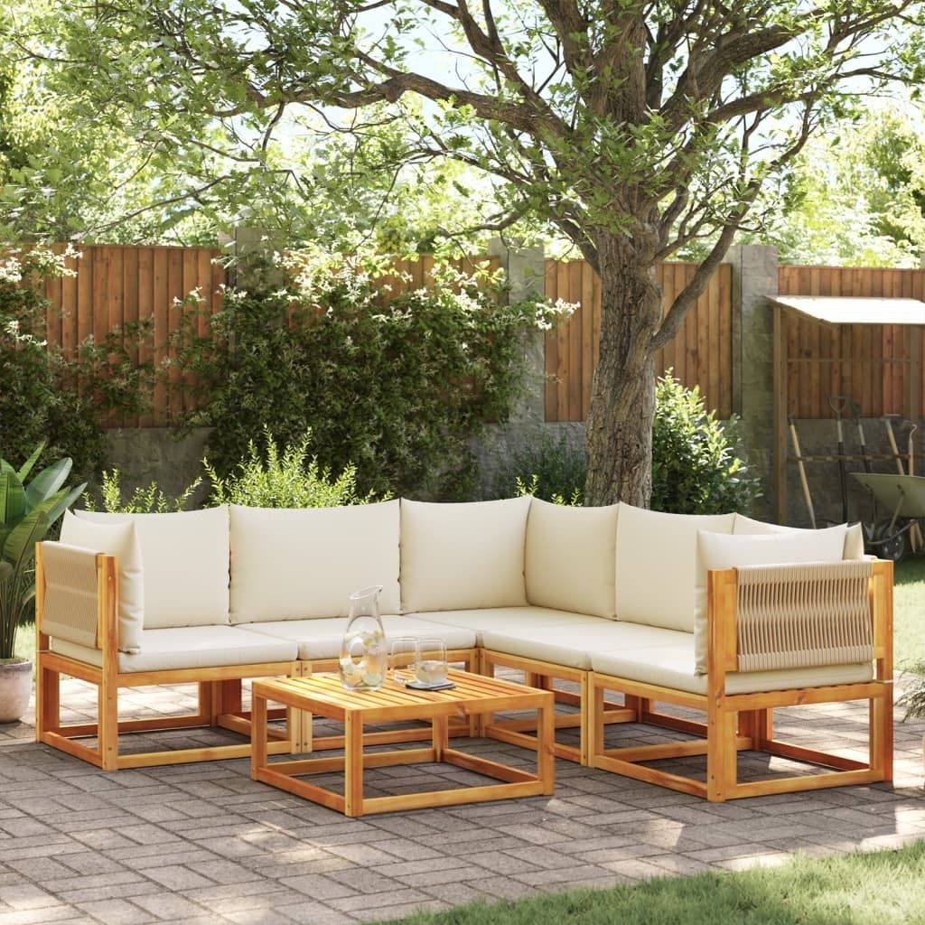 "2026 Promotion" 6-tlg. Gartensofa-Set - Loungesofa - mit Kissen - Holz Akazie & Seil - Gartensofas CC13685