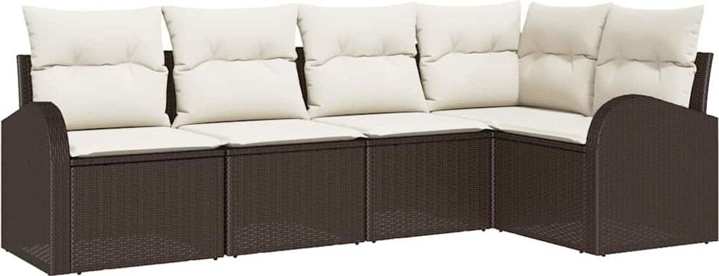 "WINTER SALE" Garten-Sofa-Set - elegantes Design - Sitzgruppe mit Sofa, Tisch - mit Kissen 5 pcs Braun und Weiß Poly Rattan - Terassenmöbel NeuM...