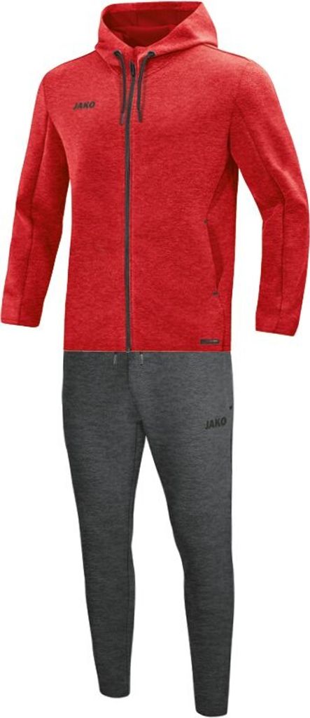 JAKO Unisex Jogginganzug Premium Basics mit Kapuze, Farbe:rot meliert, Größe:L