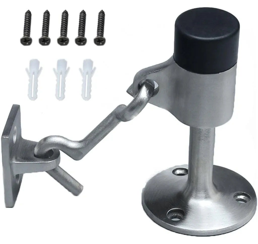 Butée de porte de sécurité en inox avec amortisseur de bruit 2-en-1