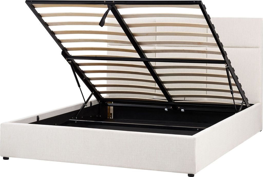 BELIANI Polsterbett Cremeweiß mit Stauraum Hohes Kopfteil 160 x 200 cm Bettkasten Modernes Design Doppelbett Schlafzimmermöbel