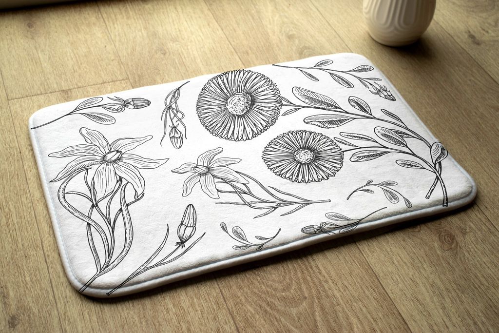 Badteppich Saugfähige - Badezimmer Teppich - Rutschfester Badvorleger Badematte - 90x60 cm - Blumen Muster
