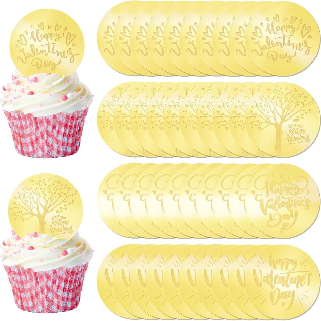 40 Reflektierende Goldene Cupcake Topper - Acryl Tortenplatten - Spiegel Torten Anhänger für den Valentinstag - Geschenk Dekor