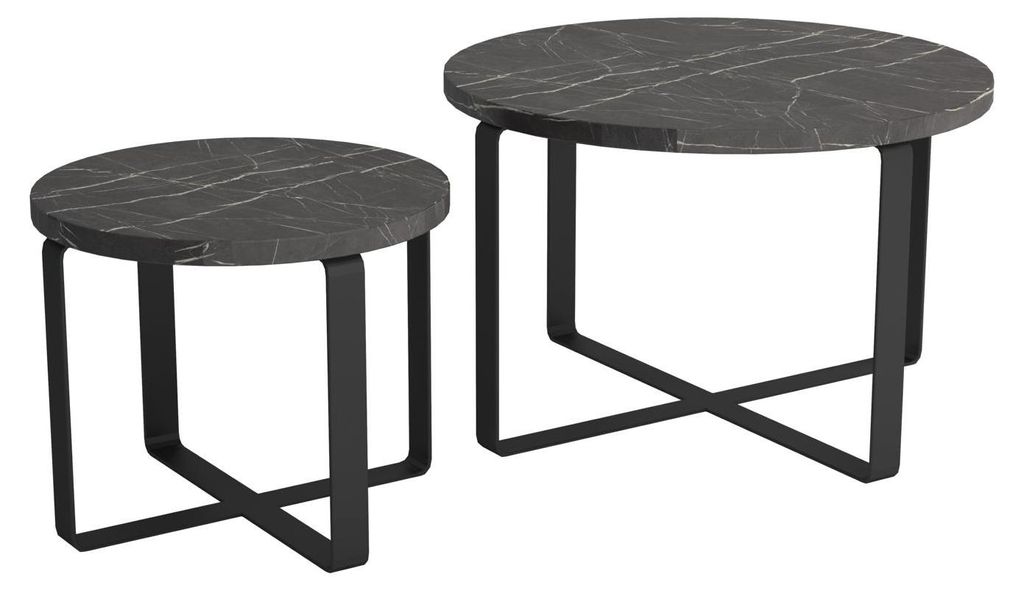 2x Coffee Side Tables Edelstahl Schwarz Rund Möbel Modernes Design Set