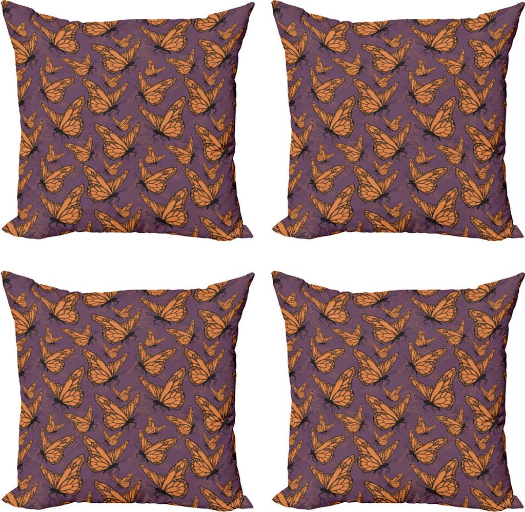 ABAKUHAUS Schmetterling Kissenbezug Set (4 Stück), Insekt mit gepunkteten Flügeln, Moderner Doppelseitiger Digitaldruck, 60 cm x 60 cm, Pale Aube...