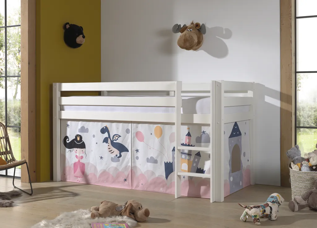 Lit enfant stable PINO en pin massif blanc, sécurisé et ludique 90x200