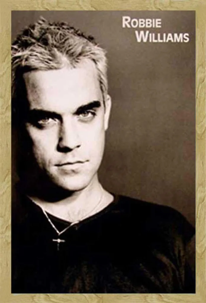 Poster Robbie Williams Portrait avec cadre en bois de hêtre Shinsuke