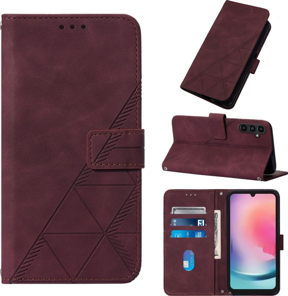 Hülle für Samsung Galaxy A24 4G Prägung Flip Leder Kartenfächer Schutzhülle mit Ständer Rot