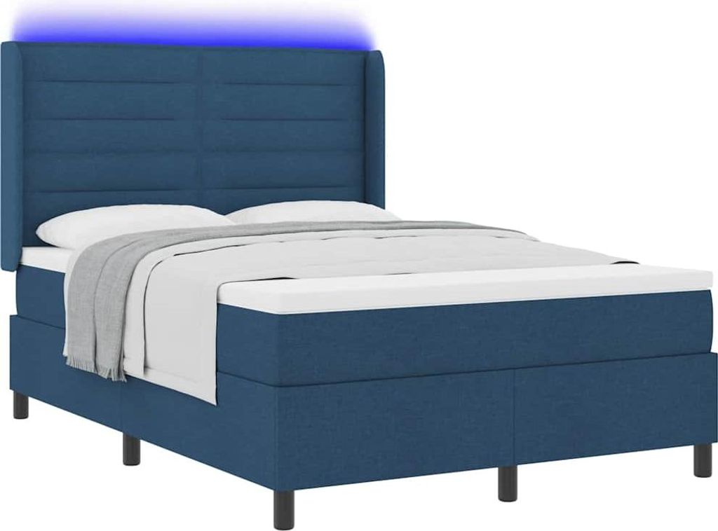 LED Boxspringbett mit Matratze Blau 140 x 190 cm Stoff